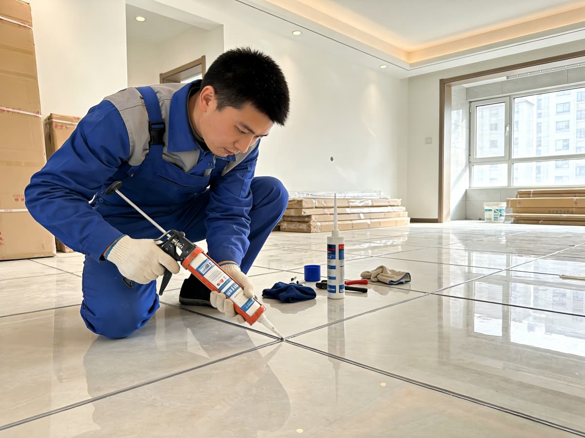 宜兴瓷砖美缝施工现场实拍